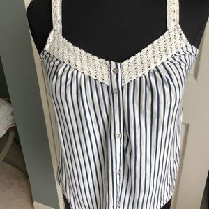 Ethereal brand navy blue and white pinstriped cami